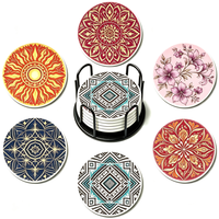 Ensemble de 6 sous-verres en céramique Boho Mandala, sous-verres ronds imprimés UV mats, antidérapants, absorbants, protection de table pour les boissons