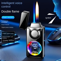 Briquet gonflable intelligent à double flamme Détecteur moderne Dispositif d'allumage coupe-vent Briquet métallique personnalisé créatif