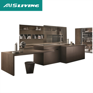 Armoire de cuisine moderne minimaliste prête à assembler, couleur marron, Dhaka Bangladesh, avec plan de travail en marbre et évier pour petites cuisines - Product Image 3