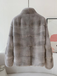 Abrigo de Piel de Visón Natural de Alta Calidad, Abrigo de Invierno para <span class=keywords><strong>Mujer</strong></span> con Cuello Alto - Product Image 3
