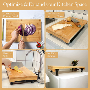 ที่คลุมเตาไม้ไผ่เขียงพร้อมขาปรับได้และแผ่นรองกันลื่นสำหรับห้องครัวในหอพัก - Product Image 5