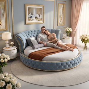 Op maat gemaakte verstelbare moderne fluwelen bedden met massief houten frame, karamelbruin, voor slaapkamer & hotel - Product Image 4