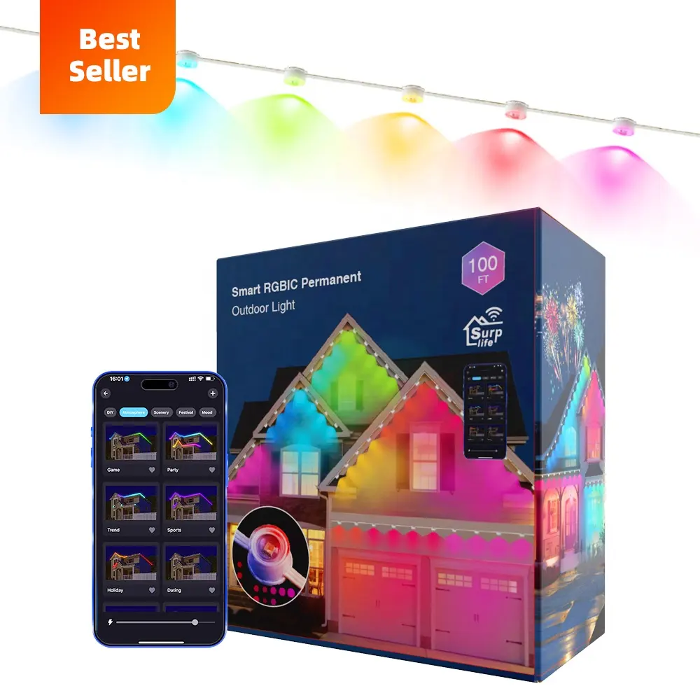 LuxFond vendita calda decorazione natalizia IP68 impermeabile RGBIC LED permanente punto stringa esterna grondaia luce