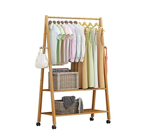 Bamboo Clothes Rack auf Wheels Rolling Garment Rack mit 2-Tier Storage Shelves und 4 Coat Hooks, für Shoes, Clothing.