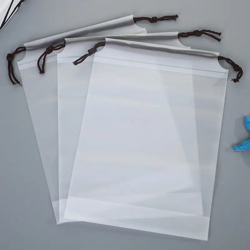 Bolsa de plástico transparente esmerilado con cordón para ropa, calcetines, toalla, ropa interior, paquete de almacenamiento de viaje, bolsillo