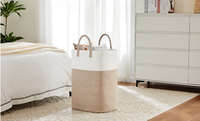Panier à linge rectangulaire en corde de coton tissé à la main avec une poignée robuste en jute carrée