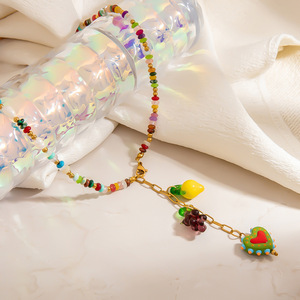 Collar de cuentas de frutas coloridas con colgante de uva y limón, cadena para clavícula estilo fiesta XL31874 - Product Image 3