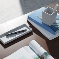 Ensemble de bureau en béton noir personnalisé : plateau rectangulaire + porte-stylo carré, matériau en ciment écologique, rangement de papeterie de bureau
