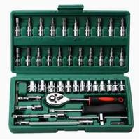 Juego de Llaves Multifuncionales para Reparación de Automóviles de 46 Piezas, Caja de Herramientas Manual Universal, Herramientas Manuales Pequeñas que Incluyen Juego de Vasos