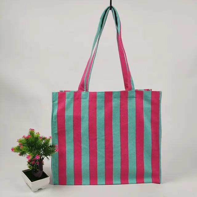 Organic Cotton Tote Bag Large Custom Cotton Bag Manufacture Red and Green Stripe Jute Plain Tote Cotton Bags