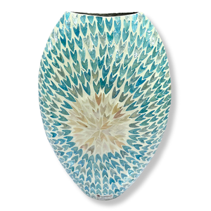 Vase décoratif artisanal en carton à motif floral avec incrustation de coquille de Capiz - Product Image 4