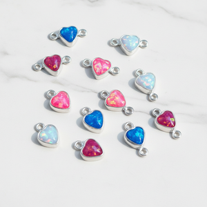 Pendentif en argent sterling 925 en forme de cœur avec opale synthétique, accessoires de bricolage pour la création de bijoux - Product Image 3