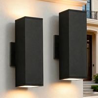 Applique murale extérieure moderne à double tête 25W, éclairage haut/bas, carrée en aluminium, 5 températures de couleur commutables, IP65, ETL, LED, avec cellule photoélectrique et variateur d'intensité pour la maison