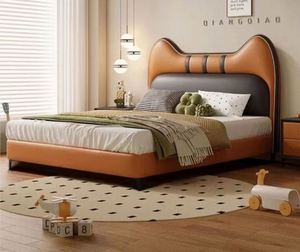 Lit de Jour Moderne Confortable pour Enfants, Motif Chat Orange de Dessin Animé, Cadre en Bois Massif, Revêtement en Coton, Meuble de Chambre pour Garçons et Filles - Product Image 3