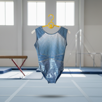 Justaucorps de gymnastique sans manches pour filles, bleu mystique, haute qualité, en Spandex/Nylon, imprimé par décharge