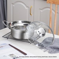 Marmite à frire profonde 22 cm en acier inoxydable 304 à double fond, style coréen, avec couvercle en verre, non revêtue, pour usage domestique, pot à soupe électrique
