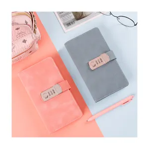High Quality School Diary Luxury A6 Paper Hardcover Pu Leather Password Lock Notebooks For Students