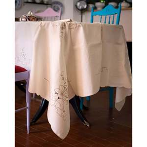 Nappe de style européen en lin mélangé Robcultura, gris, broderie, 12 serviettes, motif carré, salon, hôtels, mariages - Product Image 3