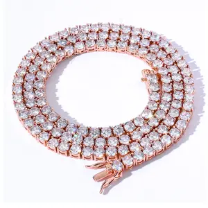 3mm 4mm 5mm Iced Out Pink CZ Tennis Chain Necklace Wholesale Bling Bling Rapper Jewelry