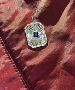 9KT Gold Natural / Lab Grown Octagon Gemstone & Diamonds Embossed Baguette Unisex Pendant <b>Necklace</b> - Product Image 4