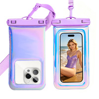 Grande pochette étanche pour téléphone IPX8, sac transparent pour la natation, le kayak, la plongée avec tuba, fermeture à rabat, sac étanche en PVC iridescent pour hommes et femmes