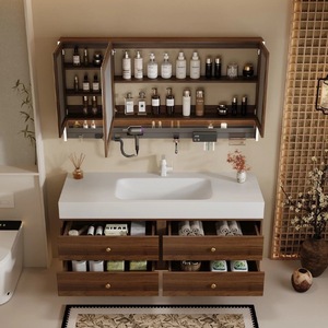 New Chinese ceramic integrated basin LED mirror storage cabinet countertop basin multifunctional bathroom cabinet - Product Image 6