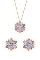 Set Perhiasan Kalung dan Anting Liontin Zirkon Berlapis Emas Kristal Salju Unisex, Hadiah Pernikahan/Pesta, Tembaga, Perhiasan Trendy