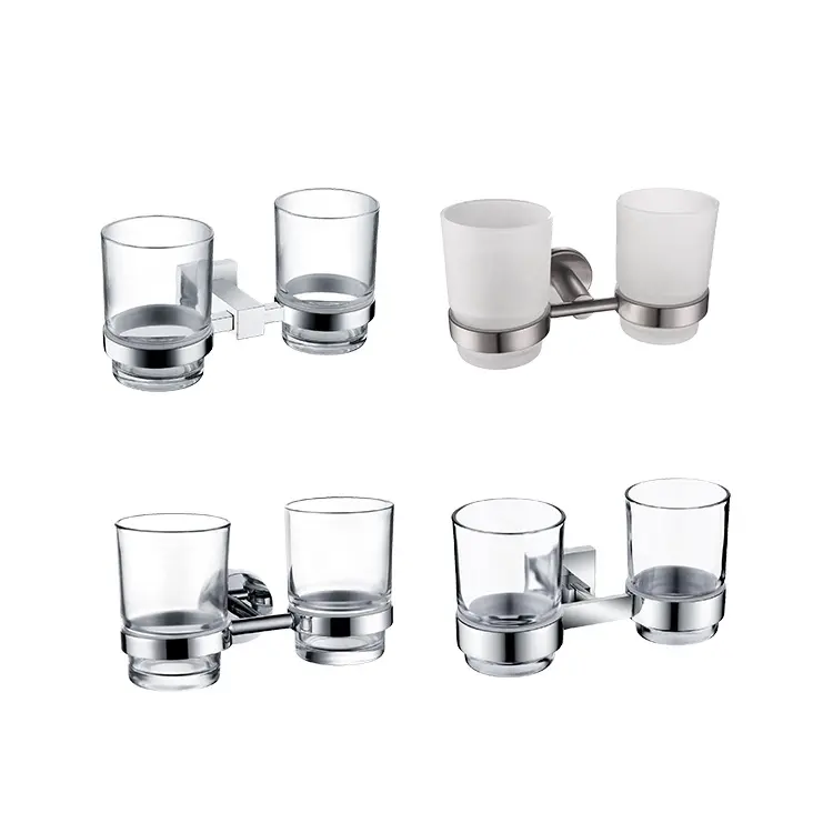 Wholesale Classic Easy Clean Wall Mounted Double Single Glass Wall Cup Holder Bathroom