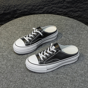 Women's Heel-less <b>Half</b> <b>Slip</b> On Shoes 2026 Summer Stretch Strap <b>Slip</b> On Genuine Leather Thick Soled Pointed Toe <b>Half</b> <b>Slip</b> Ons - Product Image 4