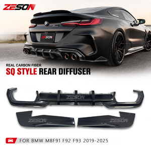 Difusor Trasero de 3 Piezas Estilo SQ de Fibra de Carbono Real para <span class=keywords><strong>BMW</strong></span> <span class=keywords><strong>M8</strong></span> F91 F92 F93 Coupé Convertible <span class=keywords><strong>Gran</strong></span> Coupé, Parachoques Brillante 2019+ - Product Image 1
