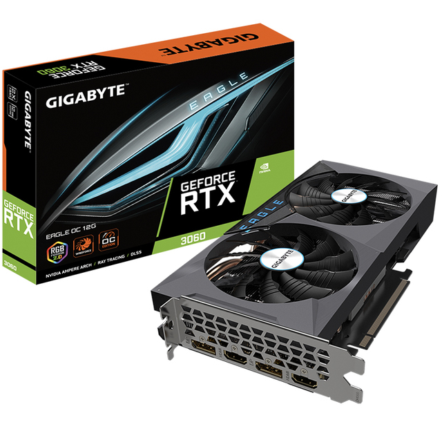 Used GIGABYTE GeForce RTX 3060 EAGLE OC 12G Graphics Card with 12GB GDDR6 192-bit Memory Interface Support Over Clock