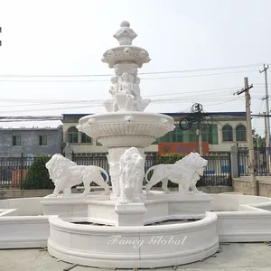 花式定制白石花园雕塑雕刻狮子雕像户外大理石喷泉