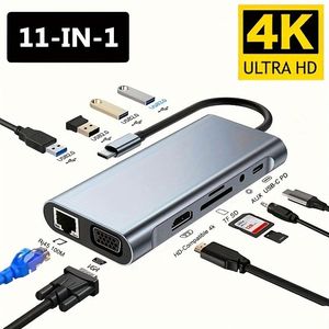 USB Type-<b>C</b> <b>Hub</b> Adapter 11-in-1 Laptop Docking Station Dual HDTV VGA RJ45 SD TF for MacBook Dell XPS Hp Lenovo ThinkPad - Product Image 2