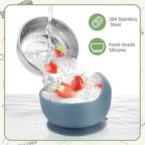 2-in-1 Stainless Steel Toddler Plate Bowl With <b>Spoon</b> Non Toxic BPA Free Snack Dishes Set Unbreakable Kids Dining - Product Image 2