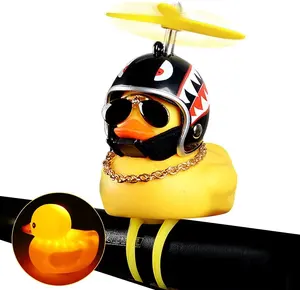 UMEDO Rubber Duck Toy Car Ornaments Yellow Duck Car Dashboard Decorations Squeeze Duck Bicycle Horns with Propeller Helmet
