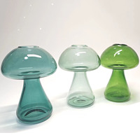 Vase en verre épais fait main de 2-2,5 mm en forme de champignon, décoration moderne pour la maison, vase à fleurs en verre vert transparent