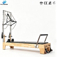 Reformer Pilates Premium avec tour Cadillac demi-taille, Reformer en bois à joints articulés avec tour en acier inoxydable, Reformer demi-trapeze