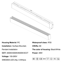 Prix d'usine, luminaire linéaire LED encastré en surface IP20 PC 48W pour salon, bureau, intérieur