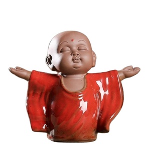 12.2*5.5*9.8ซม. สัตว์เลี้ยงชาจีนเซรามิกของตกแต่งพระเล็กๆเซนดินเหนียวบูติกกังฟูเครื่องประดับพิธีพระพุทธรูปหัวเราะ - Product Image 1