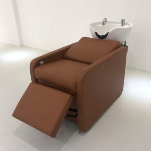 <b>Black</b> <b>Leather</b> Shampoo <b>Chair</b> With Sink Footrest Shampoo <b>Chairs</b> Set Hair Salon Furniture - Product Image 2