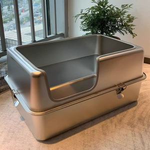 साइड डोर के साथ स्टेनलेस स्टील कैट लिटर बॉक्स, स्पलैश-प्रूफ अर्ध-संलग्न बिल्ली शौचालय, अतिरिक्त-बड़ी बिल्ली पोप और मूत्र कटोरा - Product Image 2