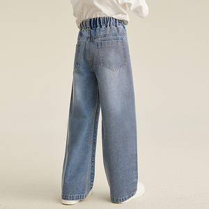 Jeans a Gamba Larga con Elastico in Vita e Ricamo a Fiocco per Ragazze - Pantaloni in Denim Casual e Comodi per Bambine - Product Image 5