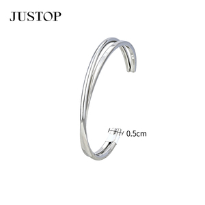 JUSTOP Stainless Steel Textured Design Women's Fashion <b>Bangle</b> 0.9cm Width Trendy Style - Product Image 2