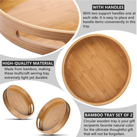 Plateau de service rond en bambou poli, moderne, durable et de qualité supérieure, avec poignées, écologique, pour la maison, la cuisine et les réceptions