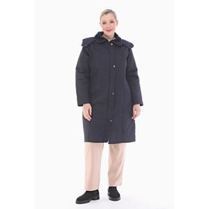 Abrigo Acolchado con Capucha Vetre Azul Marino de 105 cm, Parka para Mujer, Tallas 42-58, Impermeable, Forro de Piel Sintética, Cierre de Cremallera y Botones a Presión - Product Image 2