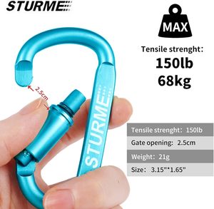 คาราไบเนอร์คลิปอะลูมิเนียมรูปตัว D พร้อมตัวล็อค แข็งแรง ทนทาน น้ำหนักเบา ชุดคาราไบเนอร์ขนาดใหญ่สำหรับตั้งแคมป์กลางแจ้ง พร้อมตัวล็อคแบบเกลียว - Product Image 3