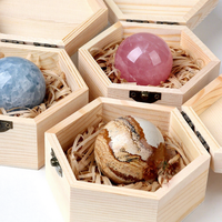 Boule de cristal naturel polie, boîte cadeau en bois, Feng Shui, ornement de bureau à domicile, nouvel an chinois