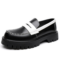 Chaussures décontractées et habillées pour hommes, à plateforme épaisse, en microfibre, patchwork noir et blanc, à enfiler, rehaussantes