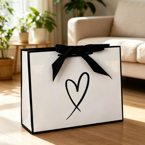 Custom Logo Black Line Heart <b>Gift</b> Paper <b>Bag</b> Black Silk Ribbon Handle Elegant Wedding Birthday <b>Small</b> Present Carry <b>Bag</b> - Product Image 3