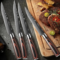Couteaux à steak de qualité supérieure, 8 pièces, en acier Damas, manche en bois, couteaux dentelés
